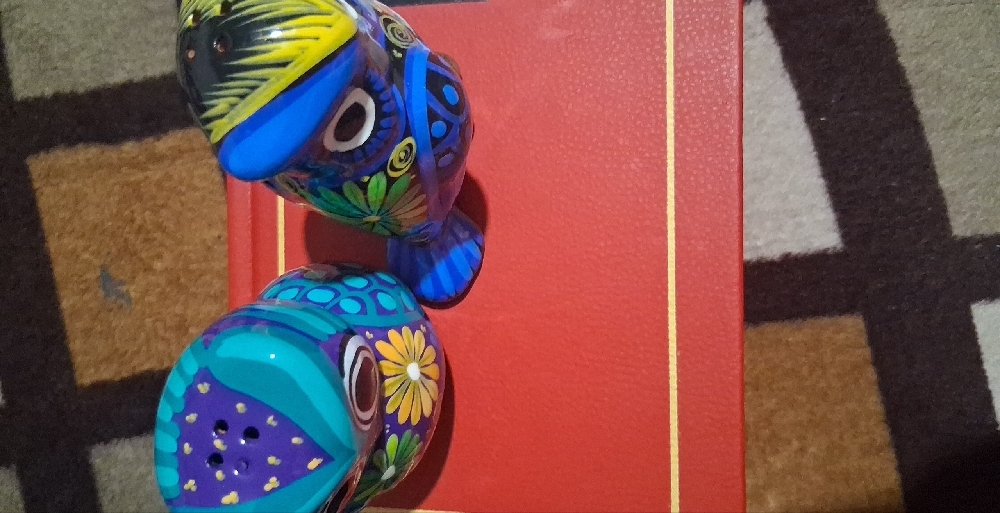 Hand-Painted Blue and Purple Owl Figurine Set Salt And Pepper - Home Accents - Picture 2 of 4